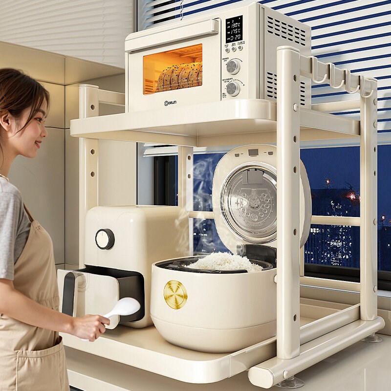 厨房电饭煲置物架多功能放烤x箱加粗锅架台面抽拉式微波炉收纳架