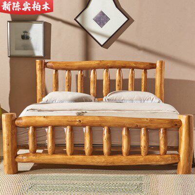 陈实全实木田园床1.81.5米双人柏木家具原木床原生态民宿实木大床