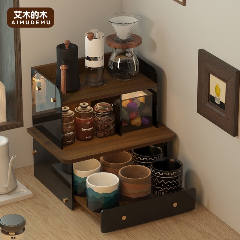 咖啡角水c杯收纳架咖啡豆制作工具放置架多功能茶叶整理架防尘杯