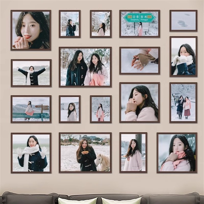 餐厅卧室玄关小墙面照片墙实木相框挂墙组合背Q景装饰洗照片免打