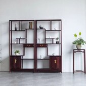 赞比亚血檀莲花博古架实木红木多宝阁家具茶叶茶室展示加柜置物架