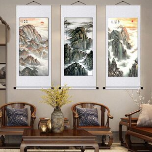 有山无水画靠山图泰山日出挂画稳如泰山丝绸卷轴画玄关国画装饰画