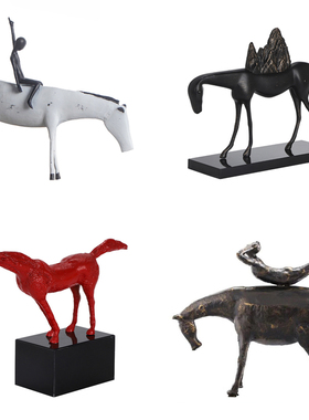 新中式现代简约抽象人物骑马雕塑摆件G样板房间售楼部客厅玄关装