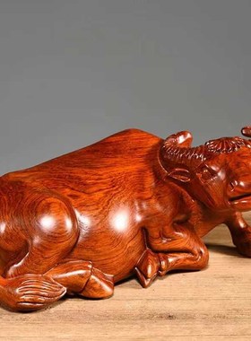 实木牛摆件十二生肖水牛雕刻家居办公电视柜摆设开业送Y礼工艺礼