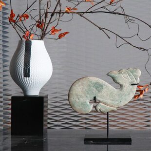 新中式雕刻凤鸟玉璧摆件售楼处博古架书房酒店样板房软装摆设品