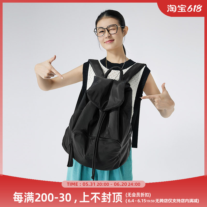 牛津学院d双肩包 简约大容量抽绳尼龙立体背包