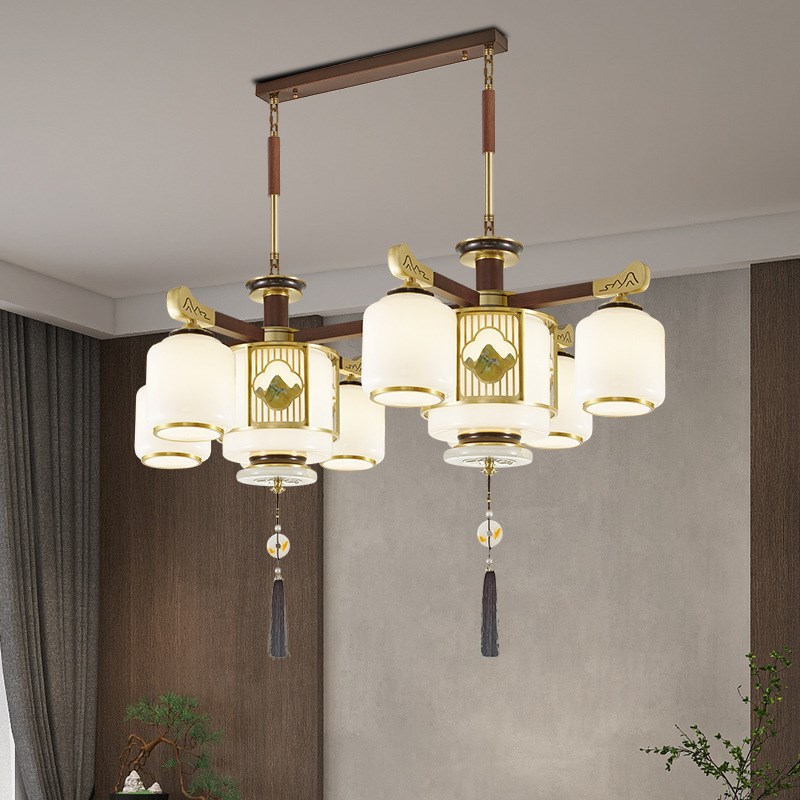 【江山如画】全铜新中式吊u灯黑胡桃木客厅灯大气中国风别墅餐厅