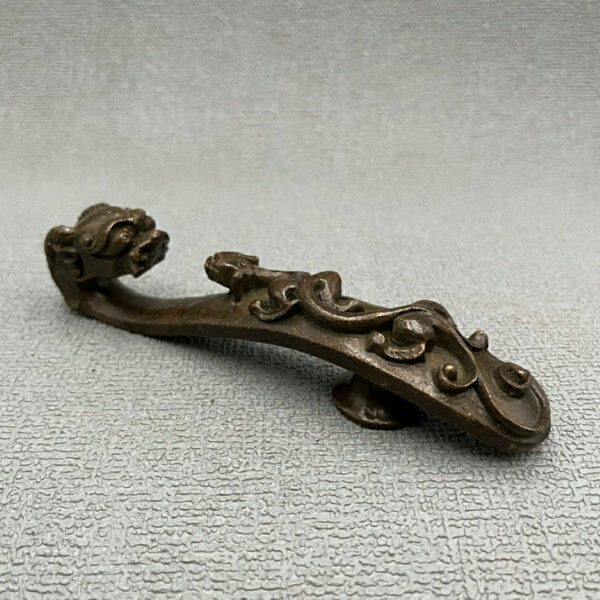 古玩文玩复古仿古镀紫铜如意龙头镇尺摆件