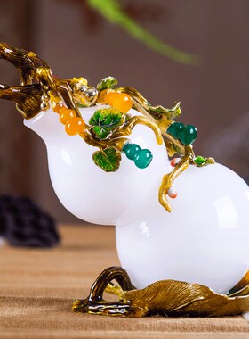 珐琅彩琉璃玉葫芦摆件新中式玄关创E意福禄家居客厅电视柜饰品轻