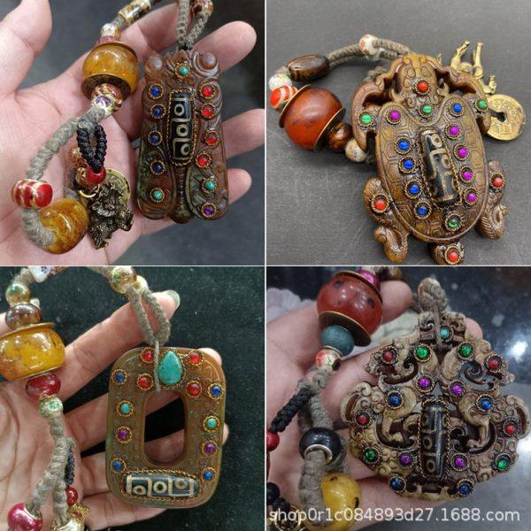 古玩复古岫玉龙龟玉璧镶嵌石九眼天珠五帝铜钱知了玉璧包浆把件,家居饰品,玉雕,淘宝优惠券,粉丝福利购,淘宝优惠卷