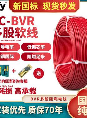 新国标地线1.5家用4阻燃铜线2.5 10平方BVR6家装多股纯铜芯软电线