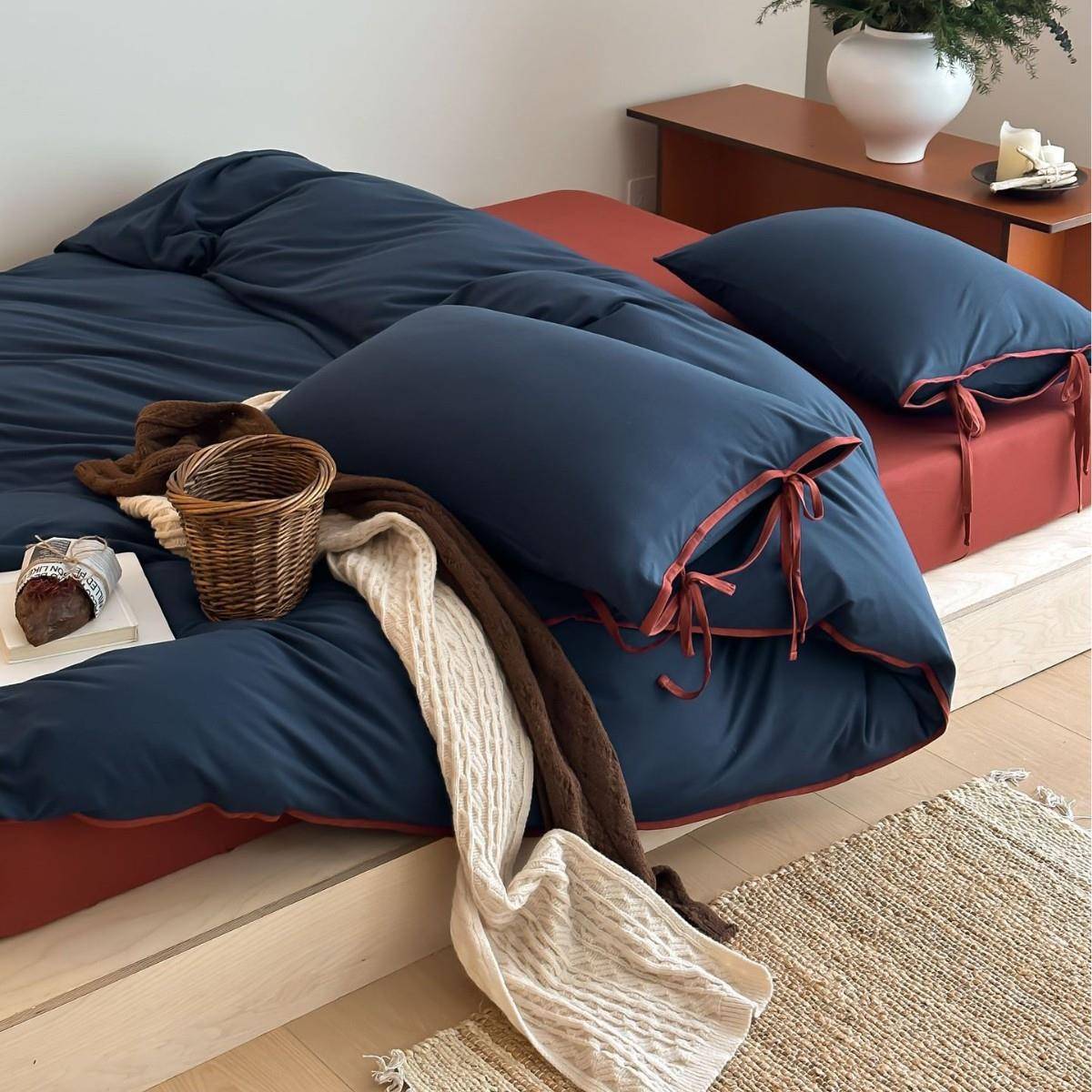 小众复古撞色全棉针织棉四件套A类纯棉天竺棉亲肤床单被套床品1.8