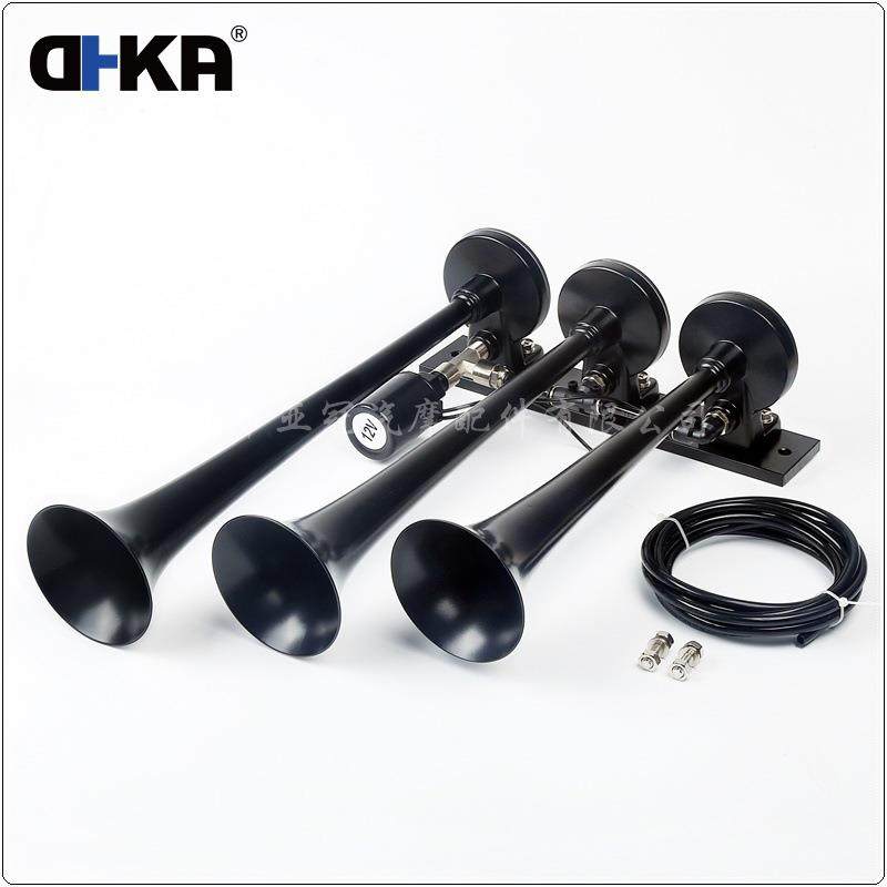 DHKA亚冠-AS098AB现货 12V单排三管黑色镀铬电控气喇叭货车卡车用