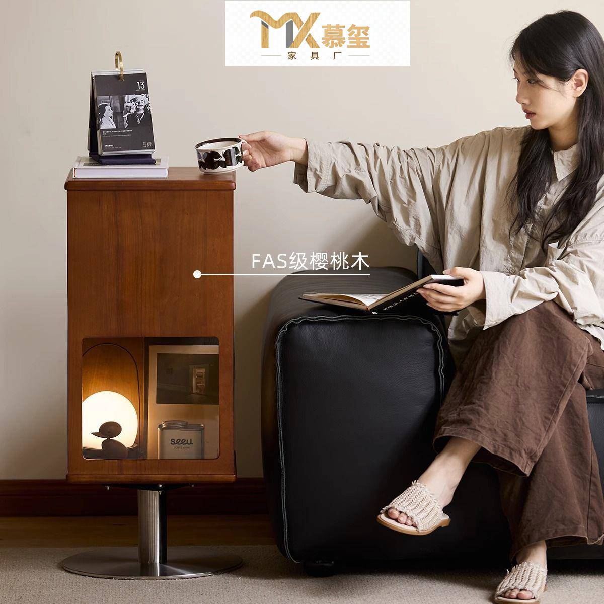 法式双层旋转小边几客厅沙发侧边收纳储物角几简约置地杂志收纳柜