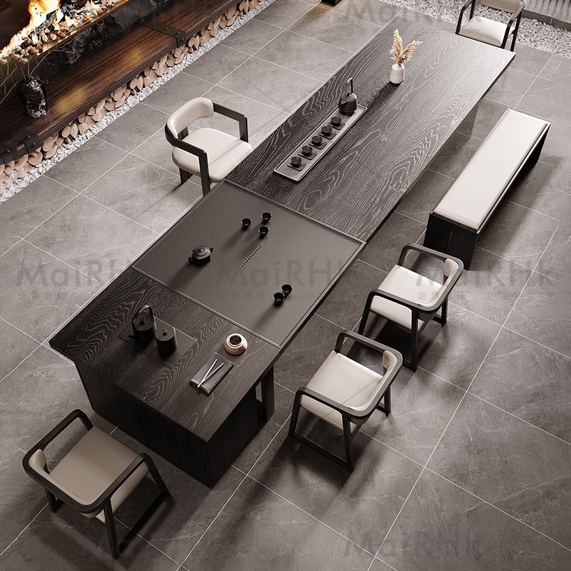 黑色茶桌椅组合带茶盘烧水壶一体酒店大堂M办公室会客厅大型泡茶