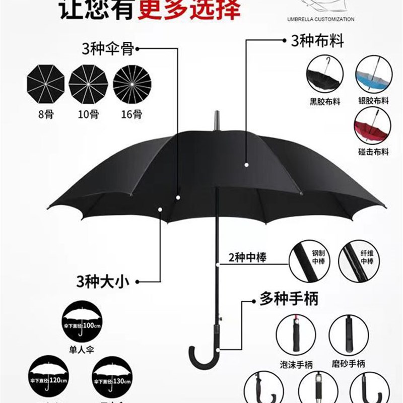 雨伞定制Ylogo可印广告字长柄直杆伞大号双人男女晴雨两用订做礼