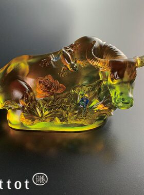 tittot琉园创意琉璃牛摆件轻奢 芬芳遍布 送高升生日老外中式礼品