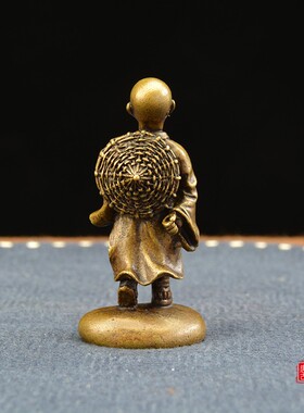 中式古典人物f小铜器赶路者古铜小和尚小沙弥纯铜桌面摆件创意家