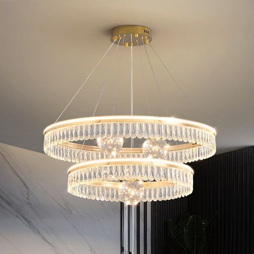 客厅水晶吊灯意式轻奢创意圈环现代简约高档别P墅复式楼客厅大吊