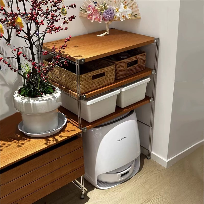 扫地机器人置物架收纳架移动x沙发边几日式落地中古风置物收纳柜