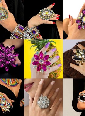 欧美夸张宴会礼服宝石开口戒指z指环女时尚百搭个性夜店演出配饰