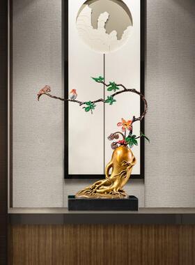 铜金岁月人生如意黄铜摆件人参花鸟铜器工艺品家居客厅玄关铜装饰