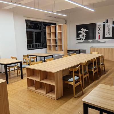 现代简约原木阅读室长条桌椅组合 会议室大型商务会客阅读桌