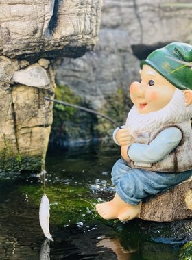 花园装饰庭院布置假山水池鱼池装饰道具钓鱼精灵R户外创意树脂摆