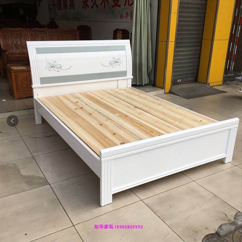 新款白色实木床 橡木床 双人床 卧室大床 1.2米1.5米1.8米大床