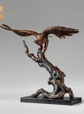 铜金岁月大鹏展翅老鹰黄铜摆件老板办公室书房前台桌面装饰工艺品