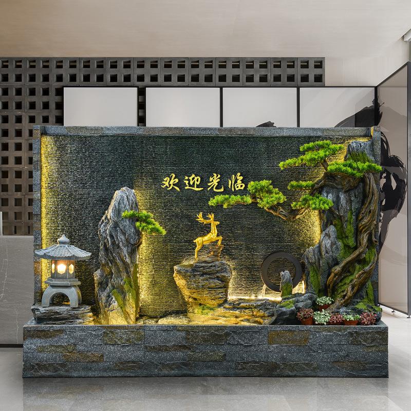 新中式水幕墙流水屏风喷泉隔断客厅玄关别墅庭院假山景观落地摆件