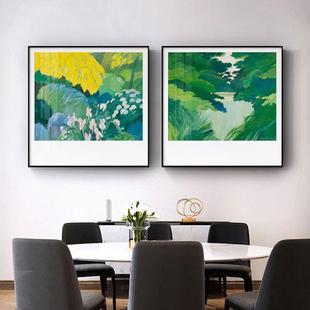 北欧绿植方形装饰画森林风景法式床头客厅壁画玄关健身房墙壁挂画