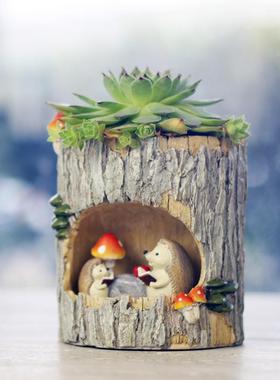 创意花园微景观苔藓树洞故事摆件树脂工艺花盆办公室多肉植物装饰