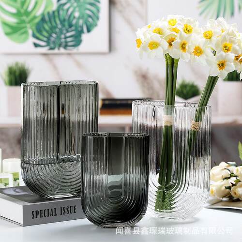 创意简约北欧ins玻璃花瓶U型水养插花干花家居客厅花器装饰品摆件
