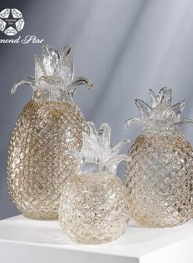 钻石星吹制玻璃金色菠萝摆件现代卧室客厅家居艺术摆设工艺品