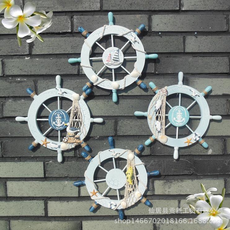 海洋风格28CM裂纹漆船舵舵手方向盘橱窗背景墙壁挂件装饰工艺品