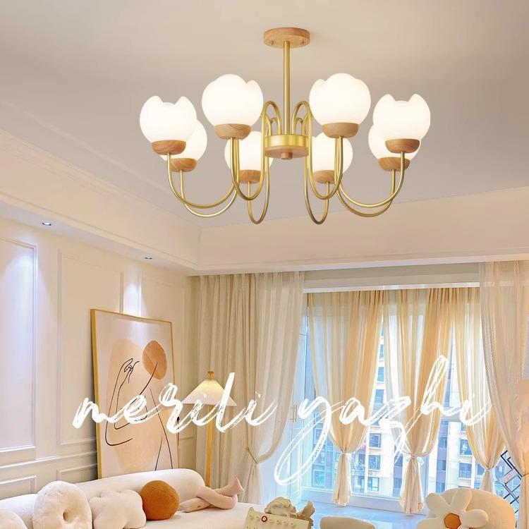奶油风原木温馨家用大气客厅吊灯北欧现代简约主卧灯创意个性灯具