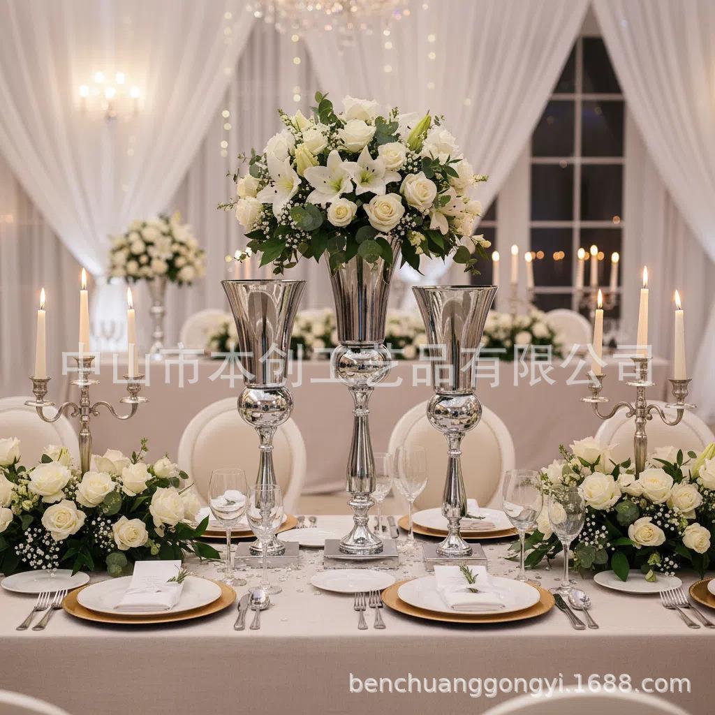 婚庆道具路引婚礼装饰花瓶铁艺花架结婚用品电镀金色花器插花摆件