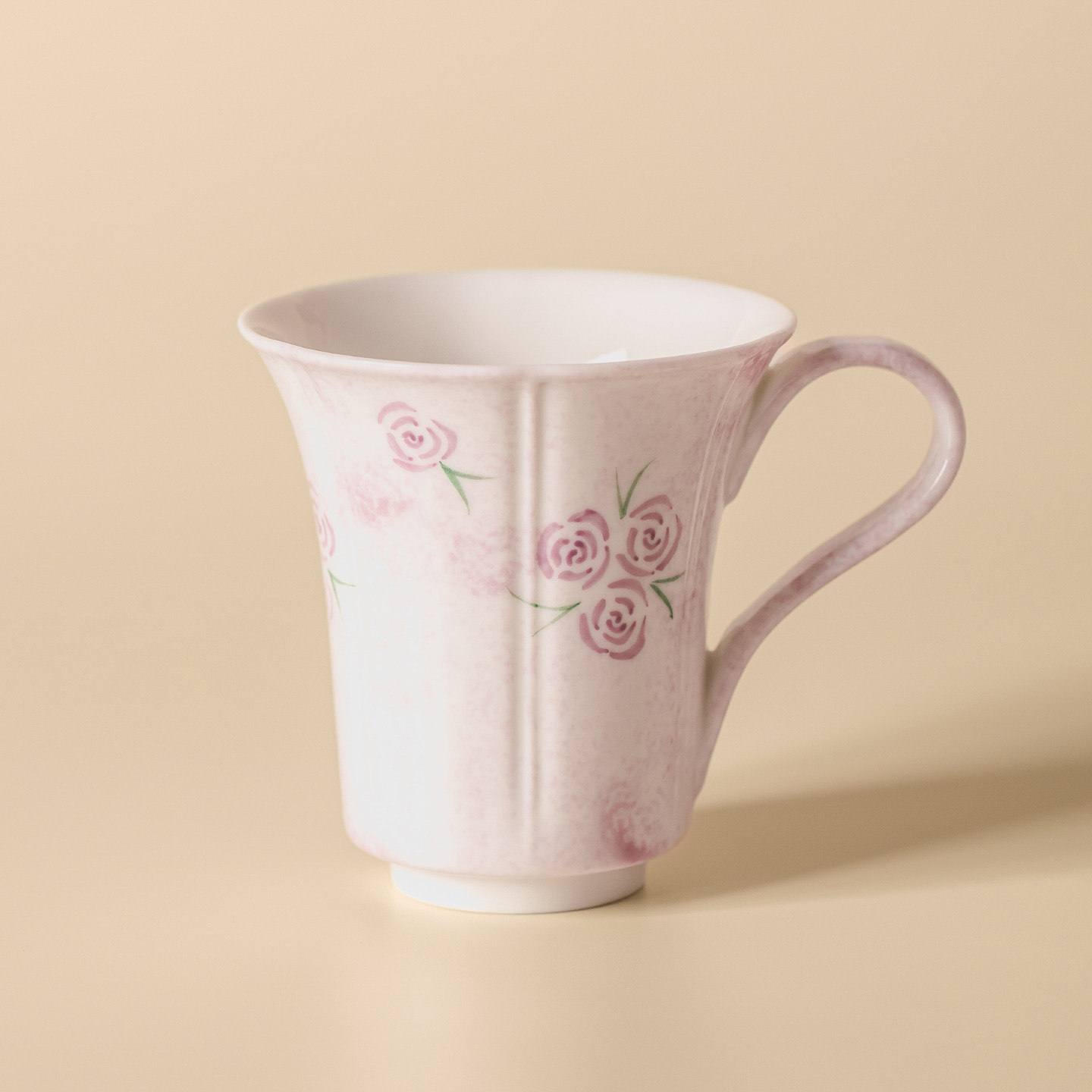 右汝手绘粉玫瑰高咖啡杯