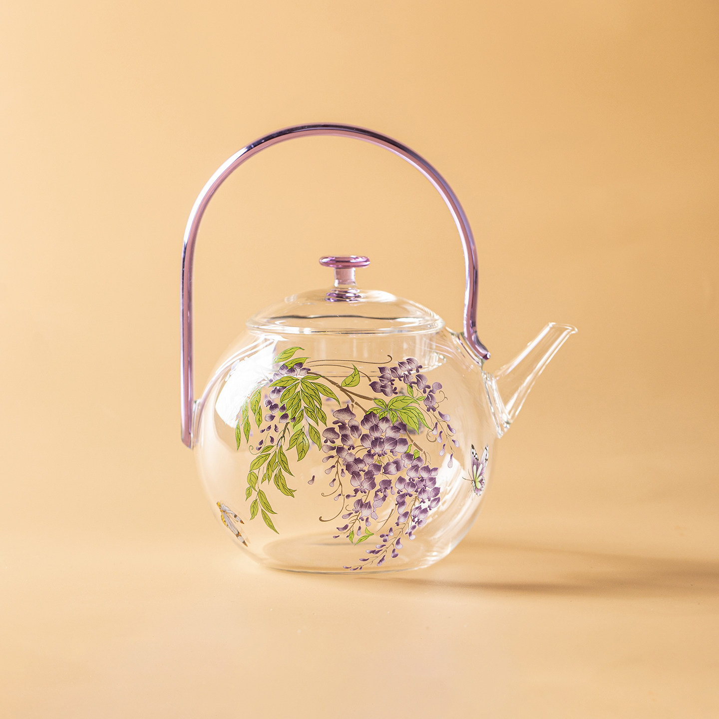 右汝玻璃紫藤花悦颜壶泡茶提梁壶家用耐热花茶壶单壶功夫茶具泡茶