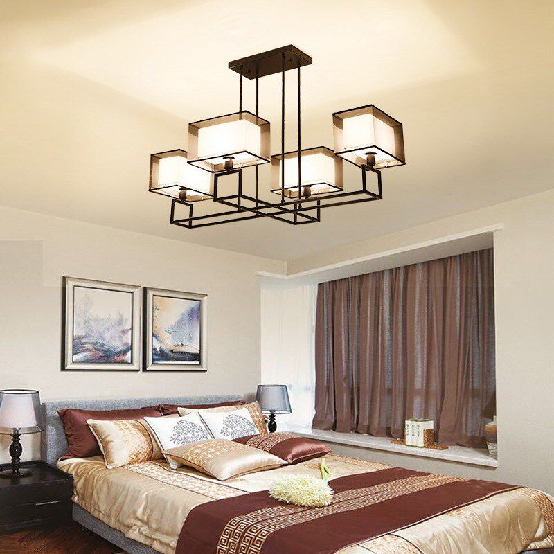 乔源灯饰新中式布艺客厅灯 伸缩z吊杆大吊灯 酒店茶楼餐厅灯卧室