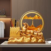 马到成功笔筒摆件创意解压流沙画沙漏办公室装 饰品 饰品书桌高档装