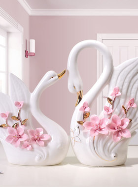 现代简约创d意客厅酒柜博古架上卧室陶瓷天鹅瓷器小摆件家居装饰