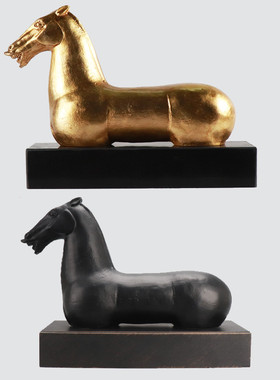 现代新中式轻奢h极简雕塑马摆件客厅玄关酒店样板房间家居软装饰