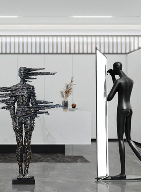 售楼处落地大摆件玻璃钢雕塑人物装置艺术品酒店大堂Y迎宾人像摆