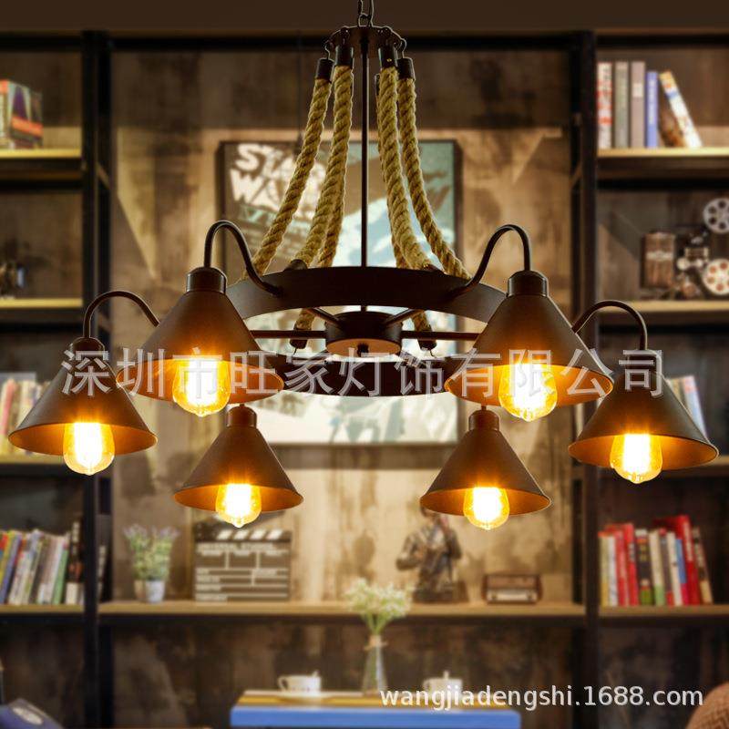 工业风吊灯麻绳怀旧loft铁艺服装店火锅网咖创意复古餐厅客厅灯具,家装灯饰光源,智能吊灯,淘宝优惠券,粉丝福利购,淘宝优惠卷