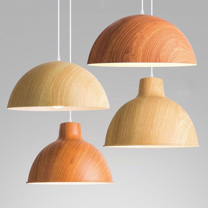 北欧现代仿木纹灯罩饭店餐厅灯办公室商铺咖啡厅创意简约单头吊灯