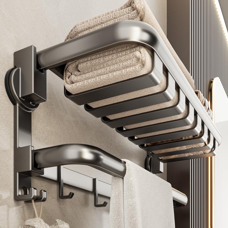 吸盘毛巾架免打孔卫生间太空铝一体壁挂式厕所浴室收纳浴巾置物架