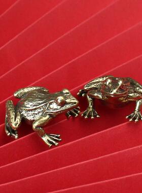 古玩纯铜仿古青蛙摆件实心黄铜客厅茶宠青蛙蟾蜍桌面茶宠铜蛙中式