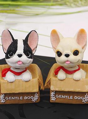 汽车摆件摇头纸箱狗狗个性公仔可爱泰迪狗法斗烘焙蛋糕装饰树脂品
